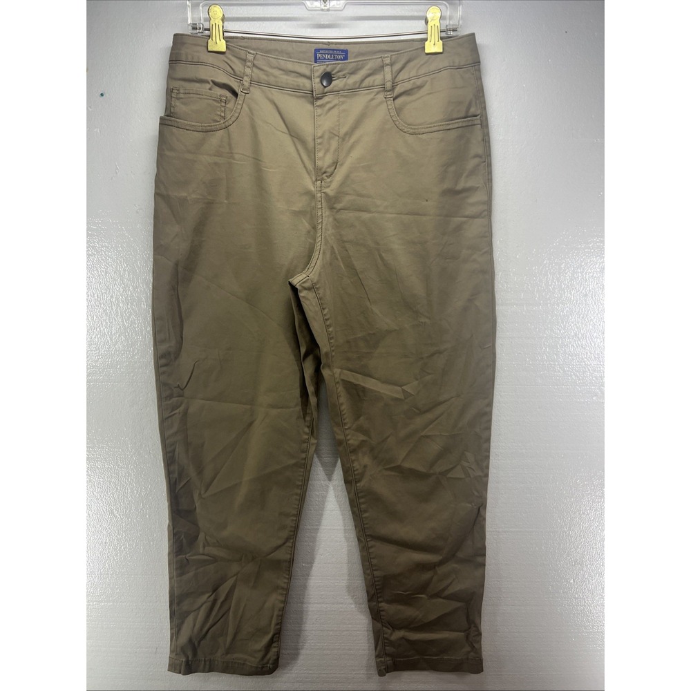 Pendleton Khaki High-Rise Cotton  Straight Leg‎ Everyday Trouser Pant Stretch 8
